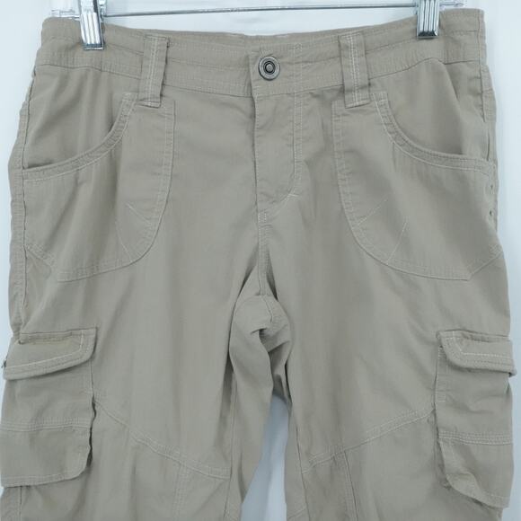Kuhl Pants Womens 6 Khaki Tan Cargo Capri Outdoor Hiking Utility Roll Leg Pocket - Picture 2 of 16
